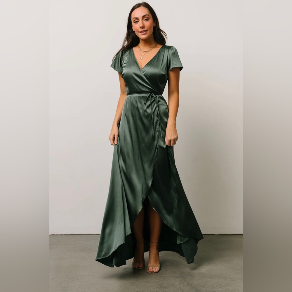 Baltic Born Satin Eucalyptus Wrap Dress